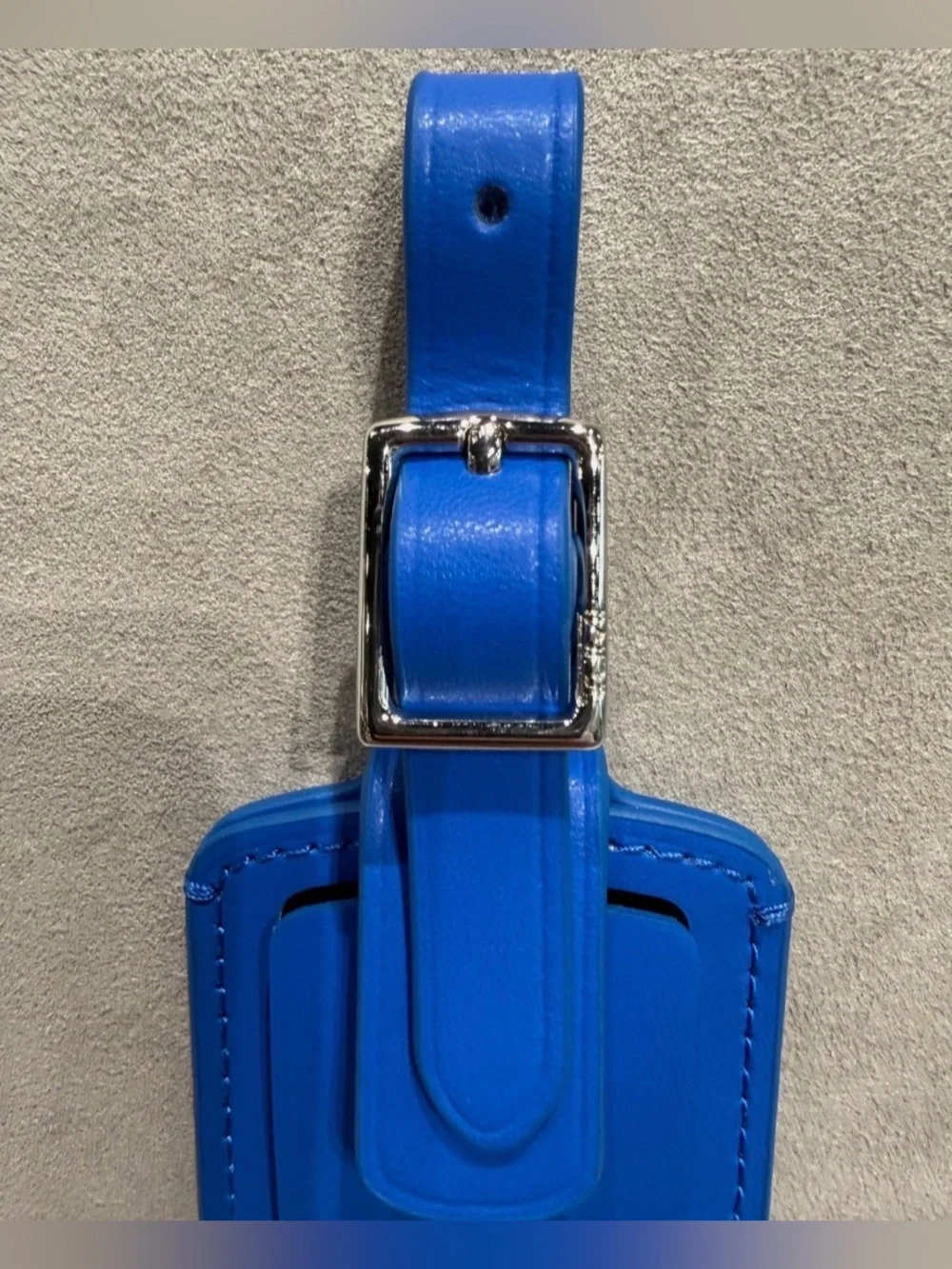 NEW Tumi 3.625” x 2.25” Leather Luggage Name Tag w/ Buckle - GLACIER BLUE